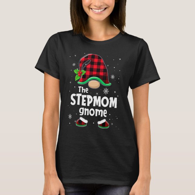 The Stepmom Gnome Buffalo Plaid Christmas Matching T-Shirt (Front)