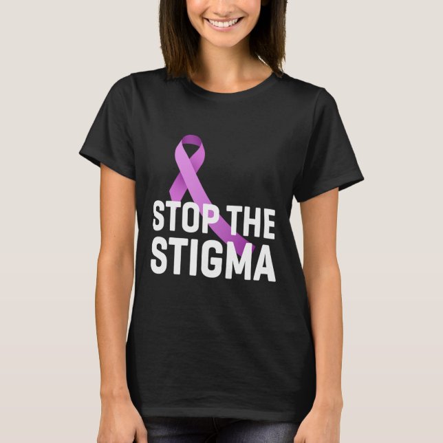 The Stigma End Addiction Purple Ribbon Awareness  T-Shirt (Front)