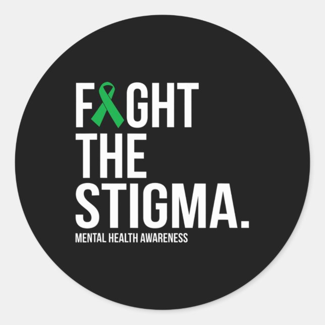 The Stigma Green Ribbon Mental Health  Classic Round Sticker (Front)
