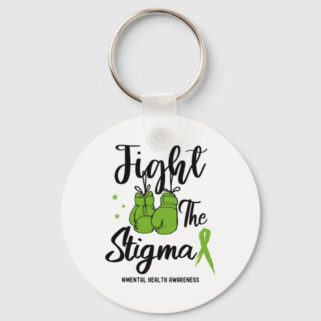 The Stigma Mental Health Awareness May Green Ribbo Key Ring (Front)