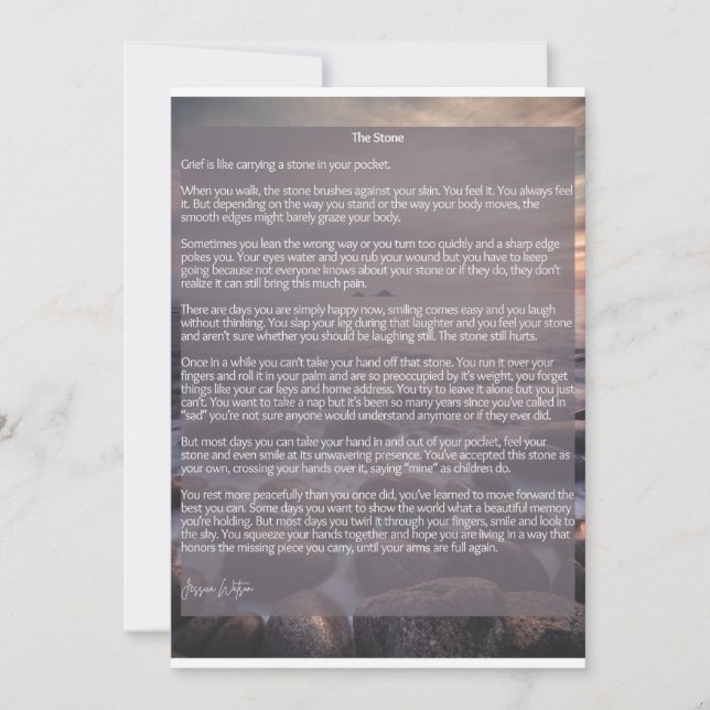The Stone, a poem about grief and loss Holiday Card (Front)