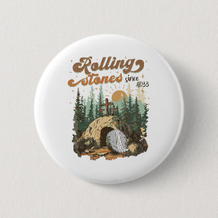 The Stone Was Rolled Away He Is Alive Retro Christ 6 Cm Round Badge