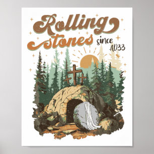 The Stone Was Rolled Away He Is Alive Retro Christ Poster
