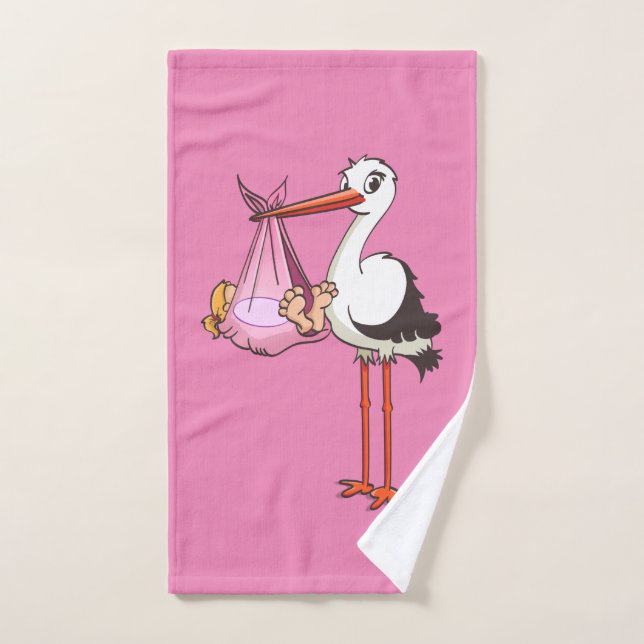 The stork and baby girl hand towel (Hand Towel)