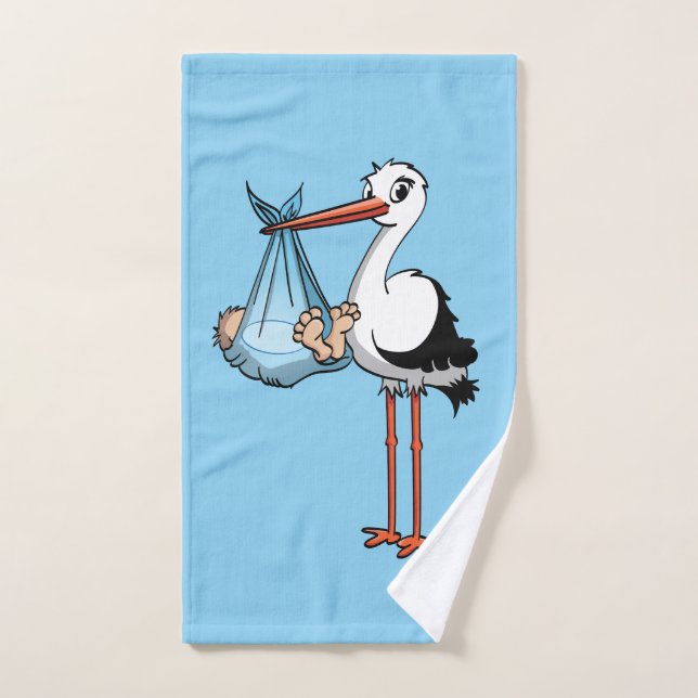 The stork and the baby boy. hand towel (Hand Towel)