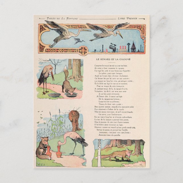 The Stork and the Fox from the Fables Postcard (Front)