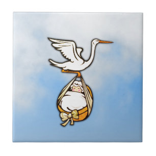The Stork Carries a Baby Blue Sky Ceramic Tile