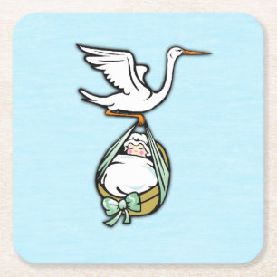 The Stork Carries a Baby Boy Square Paper Coaster