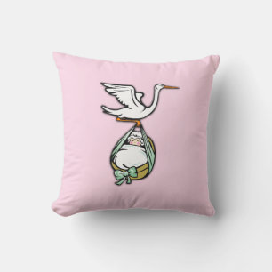 The Stork Carries a Baby Girl Cushion