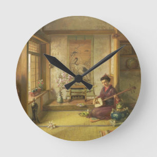 The Stray Shuttlecock (oil on canvas) Round Clock