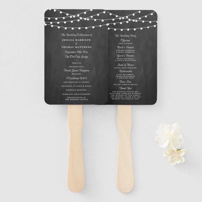 The String Lights On Chalkboard Wedding Collection Hand Fan (Front and Back)