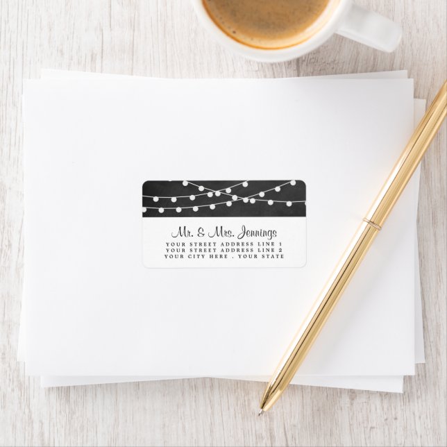 The String Lights On Chalkboard Wedding Collection Label (Insitu)