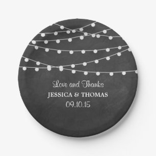 The String Lights On Chalkboard Wedding Collection Paper Plate