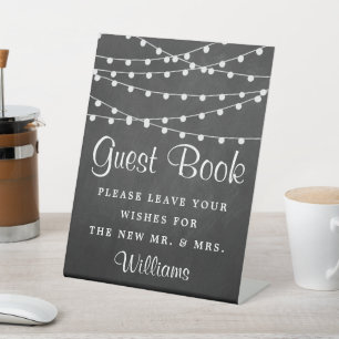 The String Lights On Chalkboard Wedding Collection Pedestal Sign