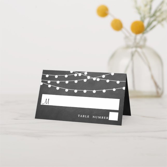 The String Lights On Chalkboard Wedding Collection Place Card (Front)