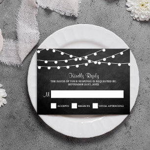 The String Lights On Chalkboard Wedding Collection RSVP Card