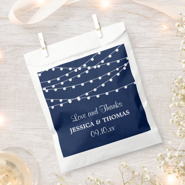 The String Lights On Navy Blue Wedding Collection Favour Bag (Clipped)