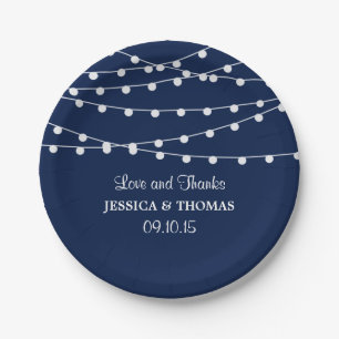 The String Lights On Navy Blue Wedding Collection Paper Plate