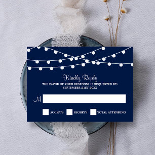 The String Lights On Navy Blue Wedding Collection RSVP Card