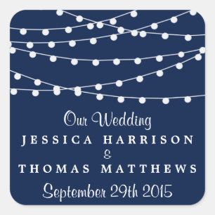 The String Lights On Navy Blue Wedding Collection Square Sticker