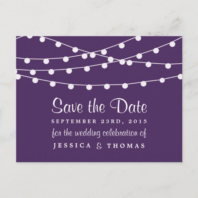 The String Lights On Purple Wedding Collection Announcement Postcard (Front)