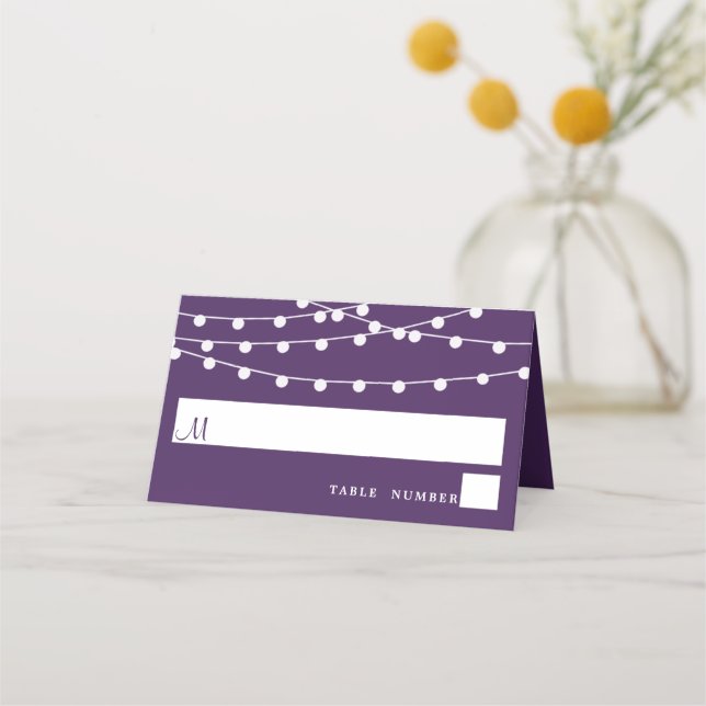 The String Lights On Purple Wedding Collection Place Card (Front)