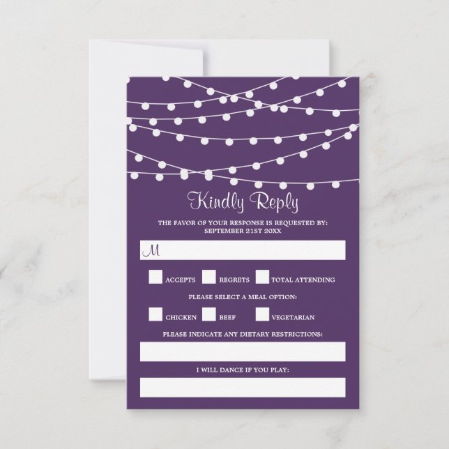 The String Lights On Purple Wedding Collection RSVP Card (Front)
