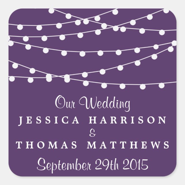 The String Lights On Purple Wedding Collection Square Sticker (Front)