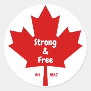 The "Strong and Free" Maple Leaf Tee Classic Round Sticker