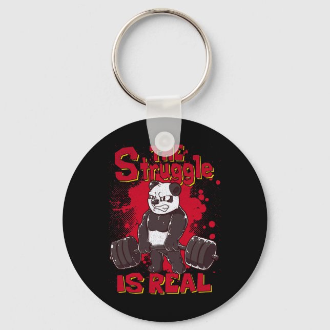 The Struggle Is Real Funny Panda Gym Bodybuilding  Key Ring (Front)