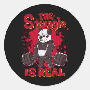 The Struggle Is Real Panda Shirt Fitness Gym Bodyb Classic Round Sticker