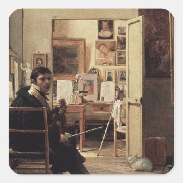 The Studio of Ingres in Rome, 1818 Square Sticker (Front)
