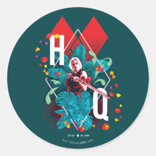 The Suicide Squad   Harley Quinn Floral Diamond Classic Round Sticker