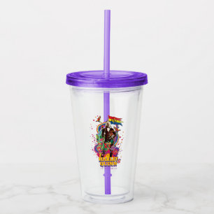 The Suicide Squad   Harley Quinn Flowers & Rainbow Acrylic Tumbler