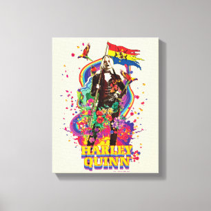 The Suicide Squad Harley Quinn Flowers & Rainbow Canvas Print
