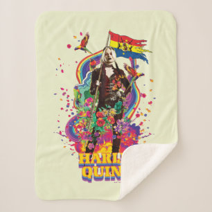 The Suicide Squad   Harley Quinn Flowers & Rainbow Sherpa Blanket