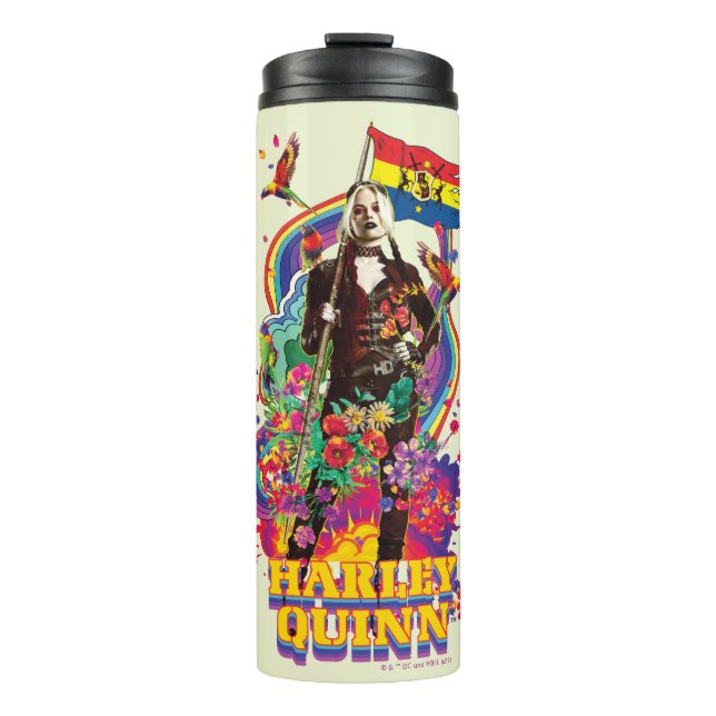 The Suicide Squad | Harley Quinn Flowers & Rainbow Thermal Tumbler (Front)