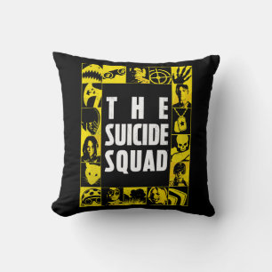 The Suicide Squad   Yellow & Black Icon Blocks Cushion