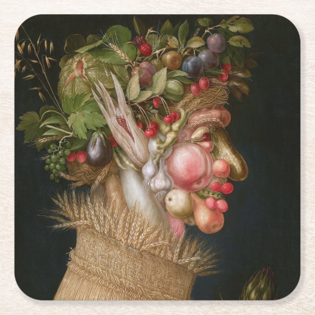 The Summer, Arcimboldo Square Paper Coaster (Front)