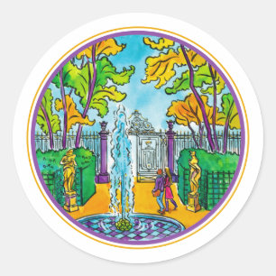 The Summer Garden, hand-drawn watercolour drawing Classic Round Sticker