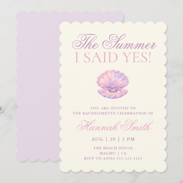 The Summer I Said Yes Seashell Ring Bachelorette Invitation (Front/Back)