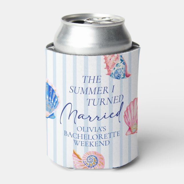The Summer I turned married Coastal Bachelorette Can Cooler (Can Front)