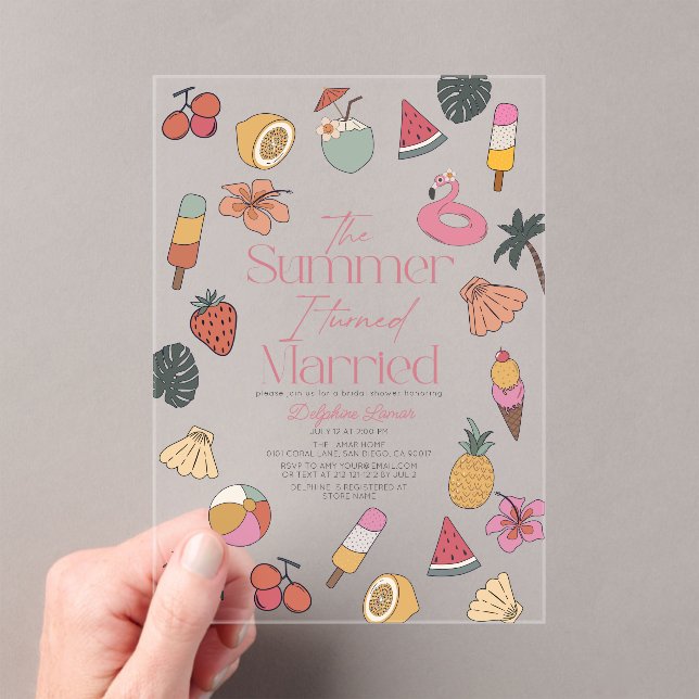 The Summer I turned Married Tropical Bridal Shower Acrylic Invitations (Insitu (Handheld))