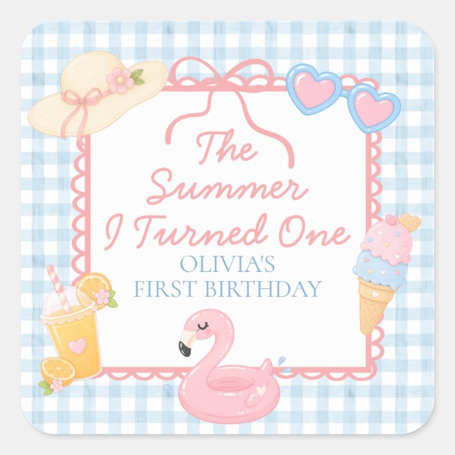 The Summer I Turned One Beach First Birthday Square Sticker (Front)