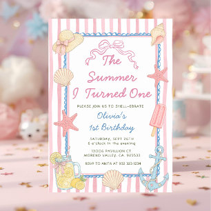 The Summer I Turned One Blue Stripe 1st Birthday Invitation