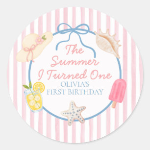 The Summer I Turned One First Birthday Classic Round Sticker