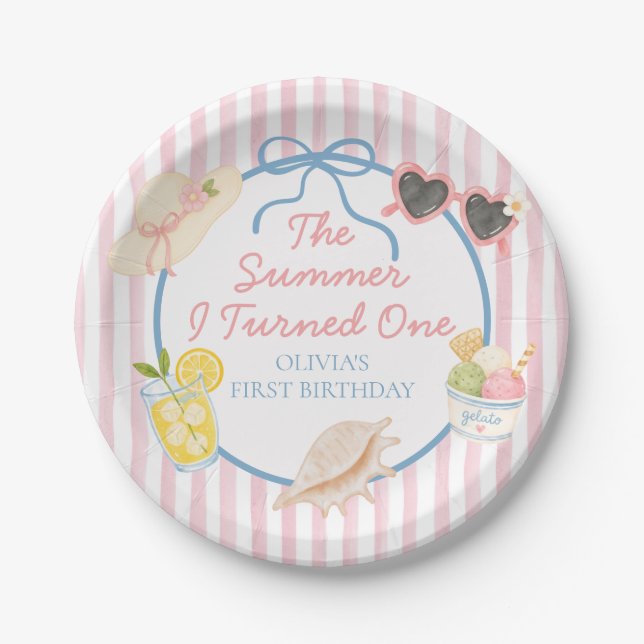 The Summer I Turned One First Birthday Paper Plate (Front)