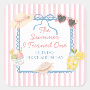 The Summer I Turned One First Birthday Paper Plate Square Sticker