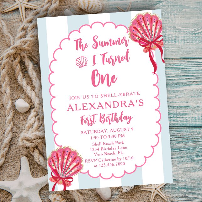 The Summer I Turned One Shell Coastal 1st Birthday Invitation (Creator Uploaded)