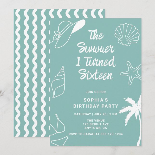 The Summer I Turned Sixteen 16th Birthday Party Invitation (Front/Back)